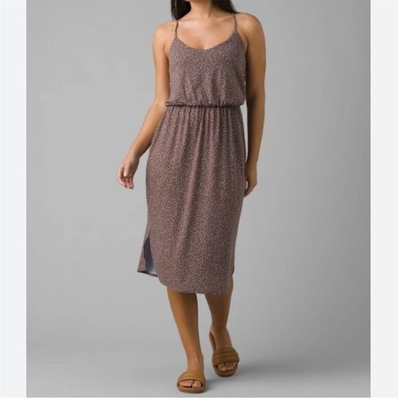 PRANA Ayla Dress in Earthbound Spots halter neck brown blue print Size small NWT - Picture 1 of 13